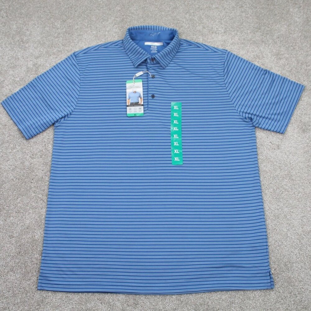 Greg Norman ML75 Polo Shirt NWT Mens XL Blue Striped Play Dry S/S Polyester